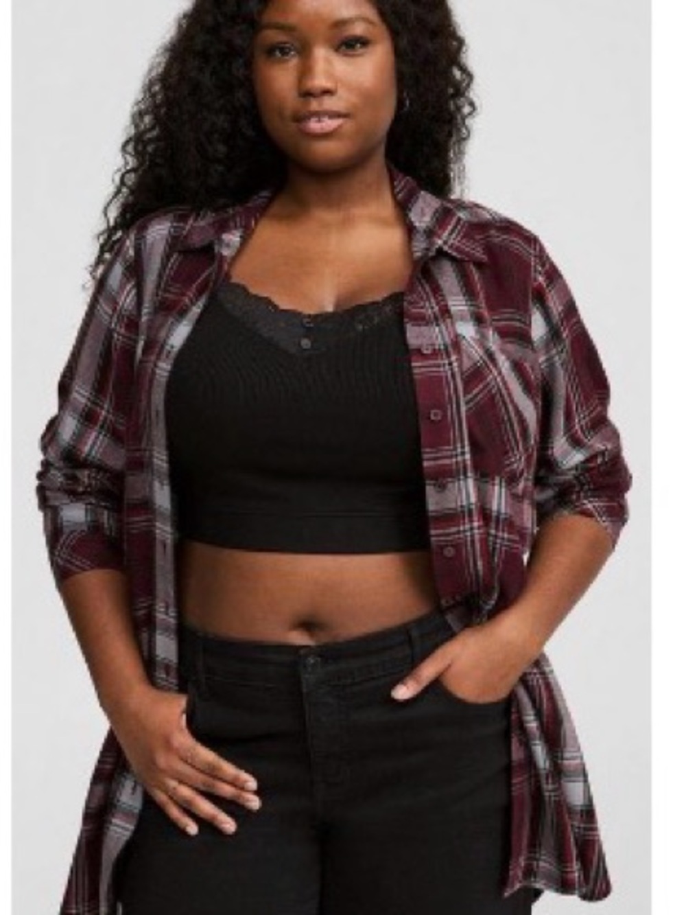 torrid Lizzie Study Plaid Winetasting Button-Down Tunic
